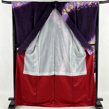 Vintage Silk Furisode Kimono: Japanese Dark purple With Floral Pattern (Women Kimono- Rank A)