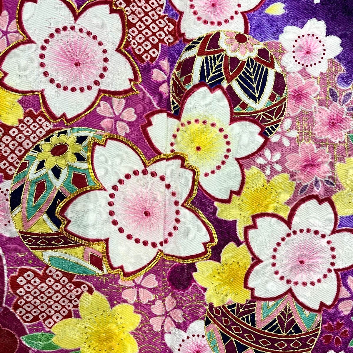 Vintage Silk Furisode Kimono: Japanese Dark purple With Floral Pattern (Women Kimono- Rank A)