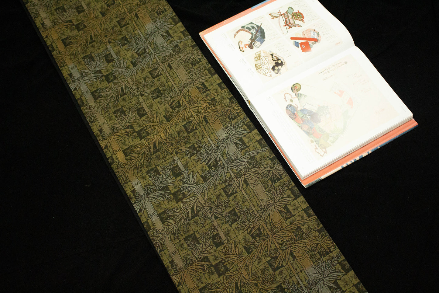 Vintage Silk Obi Belt: Bamboo Motif Kimono Sash (Rank A+)