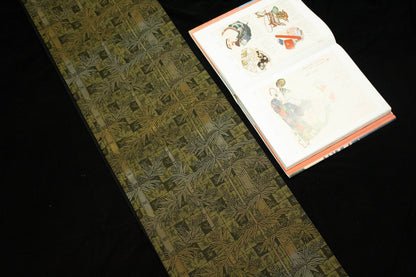 Vintage Silk Obi Belt: Bamboo Motif Kimono Sash (Rank A+)