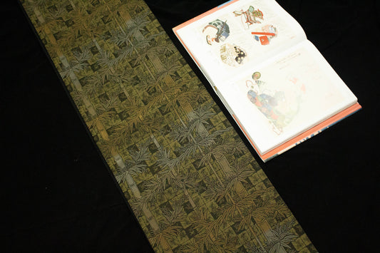 Vintage Silk Obi Belt: Bamboo Motif Kimono Sash (Rank A+)