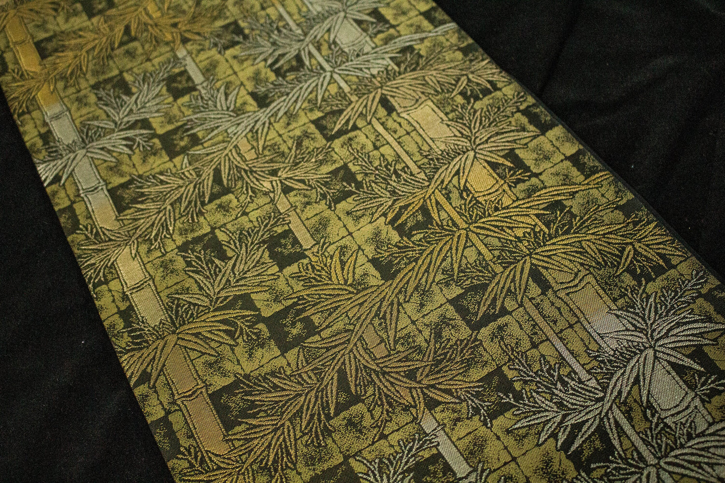 Vintage Silk Obi Belt: Bamboo Motif Kimono Sash (Rank A+)