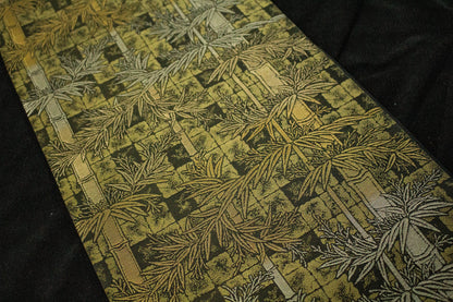 Vintage Silk Obi Belt: Bamboo Motif Kimono Sash (Rank A+)