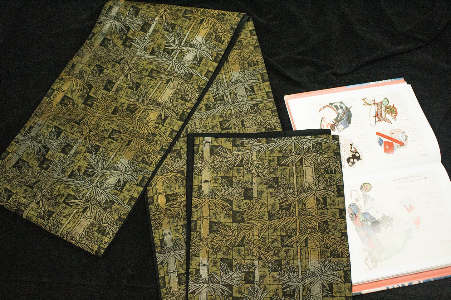 Vintage Silk Obi Belt: Bamboo Motif Kimono Sash (Rank A+)