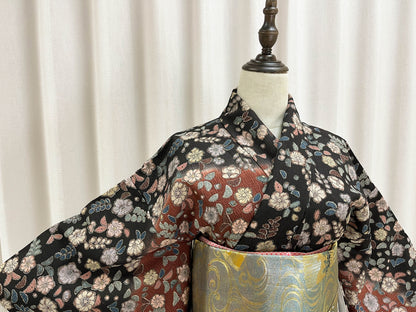 Vintage Floral Houmongi Kimono: Japanese Women's Kimono- VK008