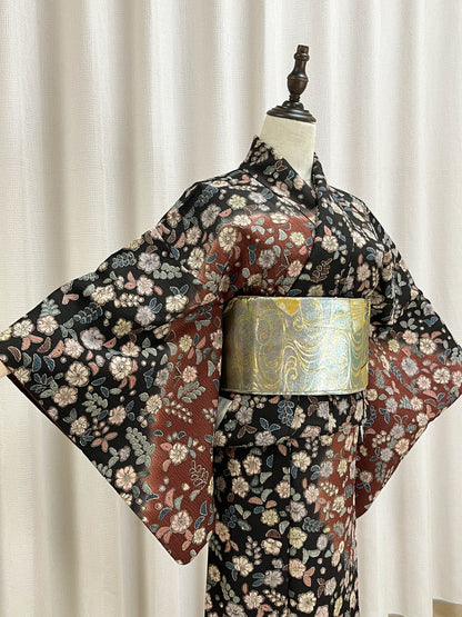 Vintage Floral Houmongi Kimono: Japanese Women's Kimono- VK008