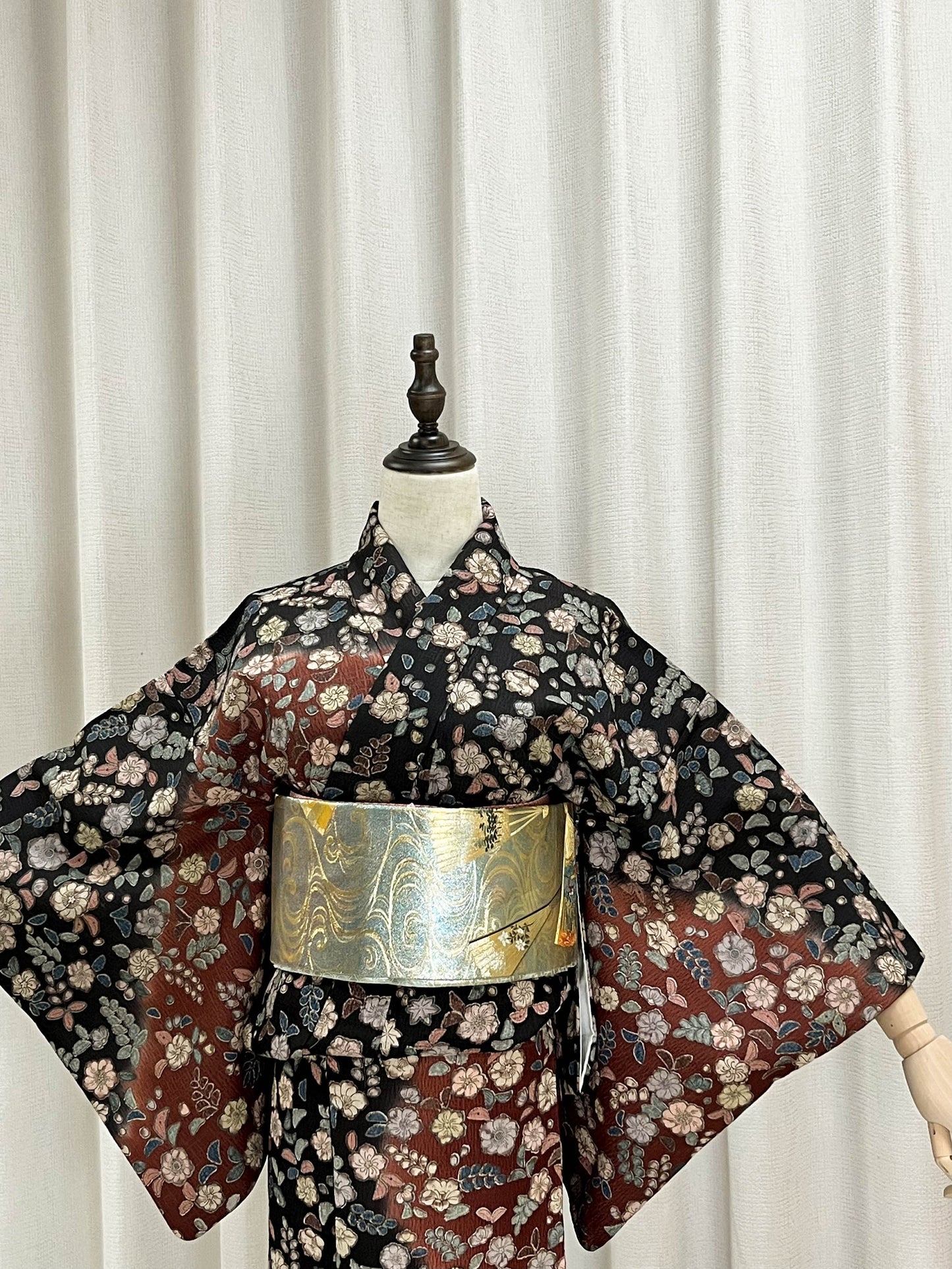 Vintage Floral Houmongi Kimono: Japanese Women's Kimono- VK008