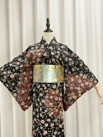 Vintage Floral Houmongi Kimono: Japanese Women's Kimono- VK008