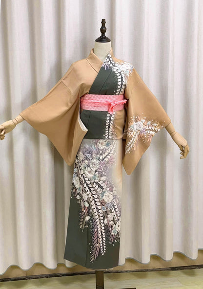 Vintage Silk Tsukesage Kimono: Japanese Floral Dress, A85