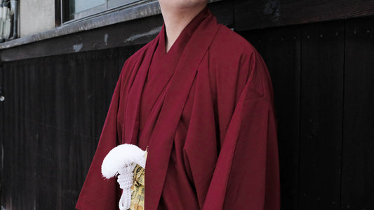 Traditional Men's Kimono 3PCS Set, Japanese Men's Kimono (Maroon)