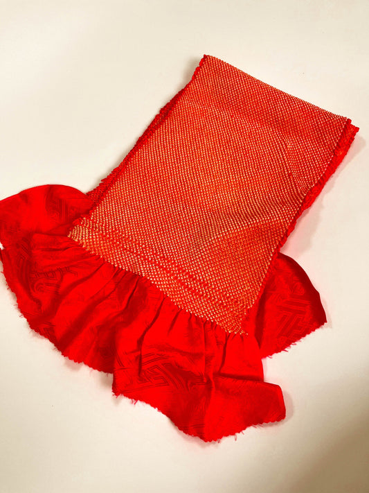 Coral Red Silk Obiage: Vintage Kimono Sash -Rank A (13A)