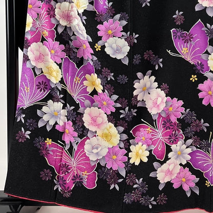 Rank A+ Vintage Furisode Kimono with Butterflies Pattern