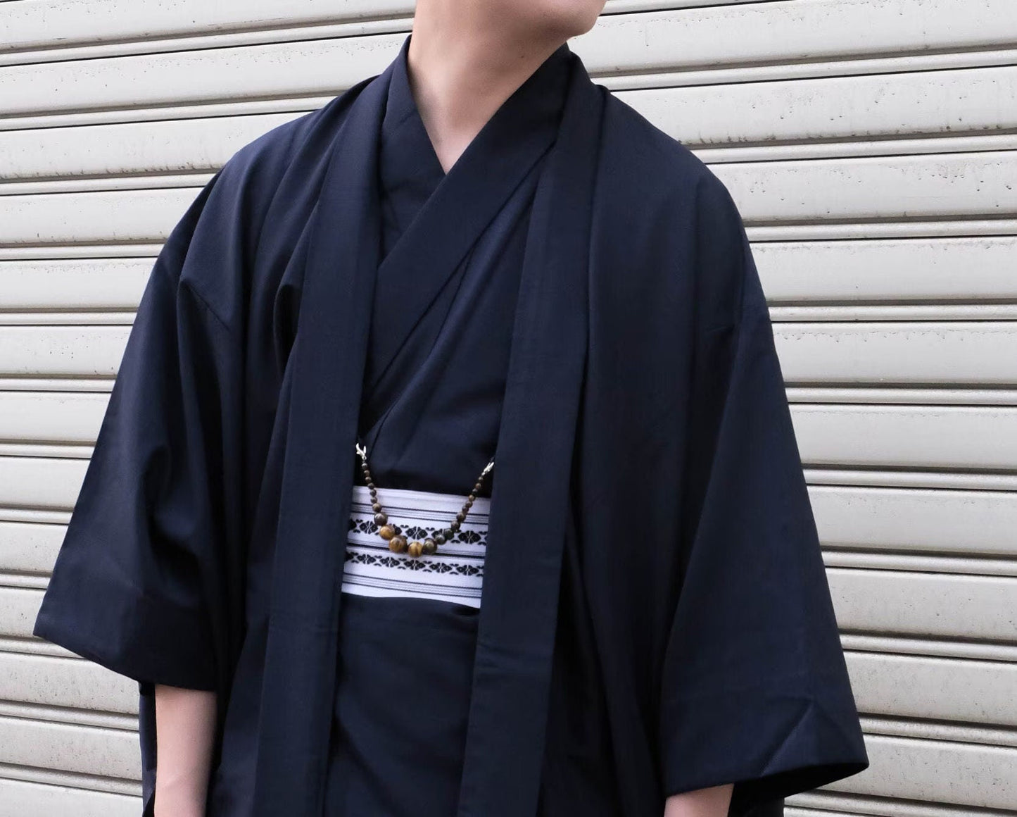 Men's Kimono 3PCS Set: Nagagi, Obi & Haori Jacket - Custom Kamon (Family Crest)
