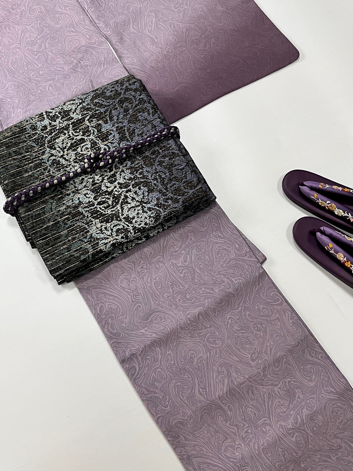 Vintage Fukuro Obi: Patterned Purple Kimono Belt, Rank S/A+ (OB51)