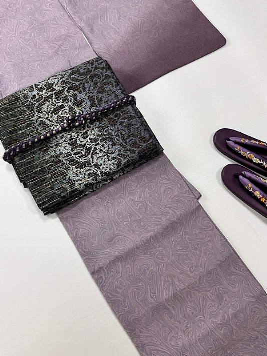 Vintage Fukuro Obi: Patterned Purple Kimono Belt, Rank S/A+ (OB51)