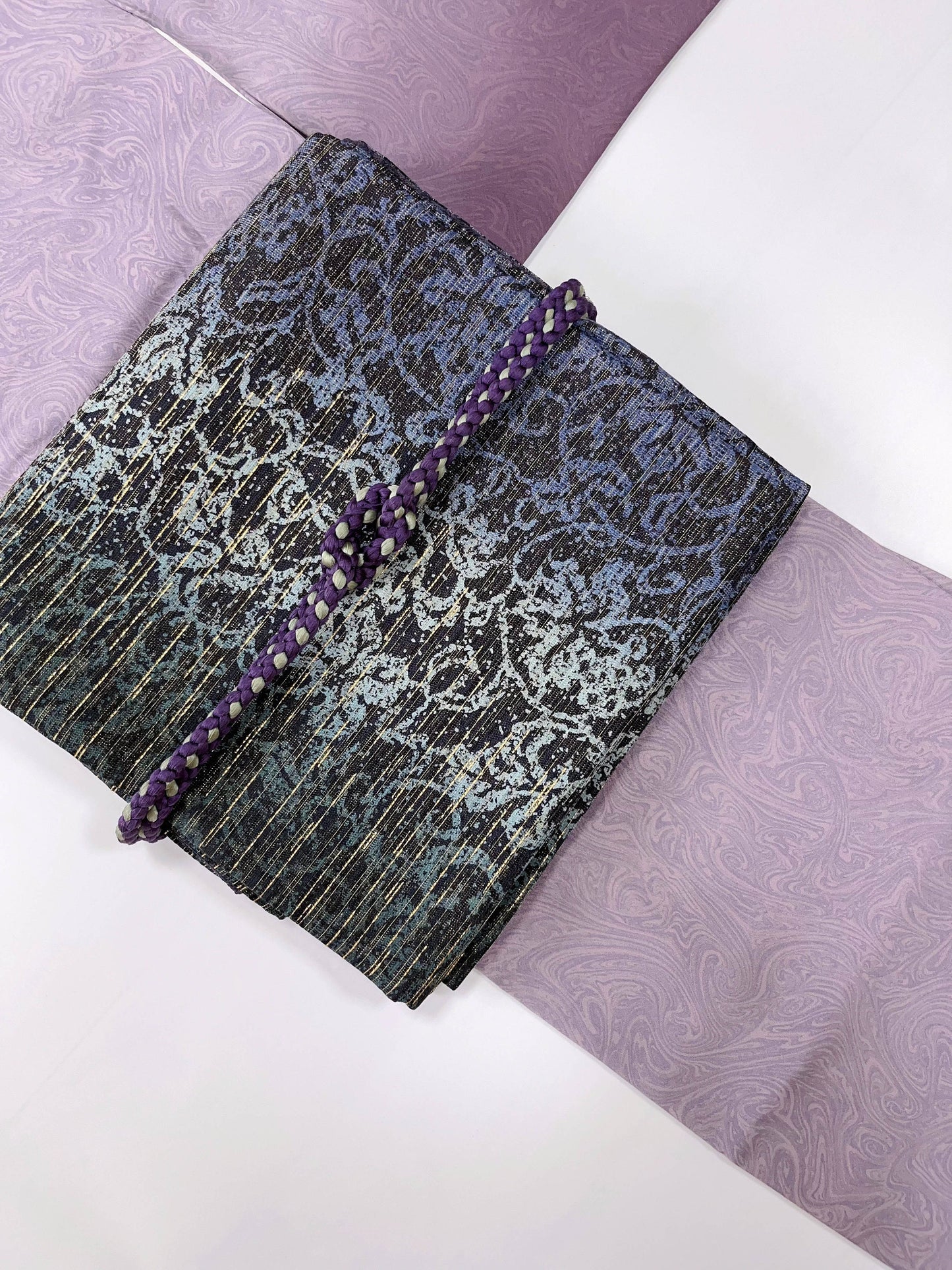 Vintage Fukuro Obi: Patterned Purple Kimono Belt, Rank S/A+ (OB51)