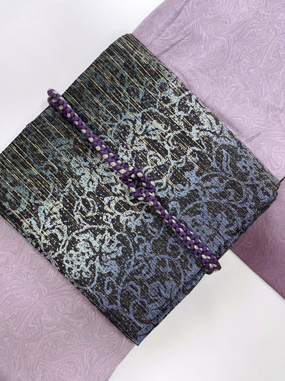 Vintage Fukuro Obi: Patterned Purple Kimono Belt, Rank S/A+ (OB51)