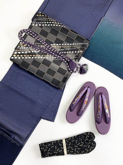 Japanese Vintage Obi Belt: Gradient Black Gray Kimono Sash