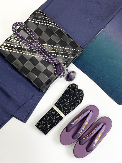 Japanese Vintage Obi Belt: Gradient Black Gray Kimono Sash