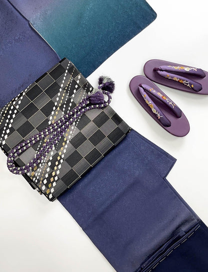 Japanese Vintage Obi Belt: Gradient Black Gray Kimono Sash