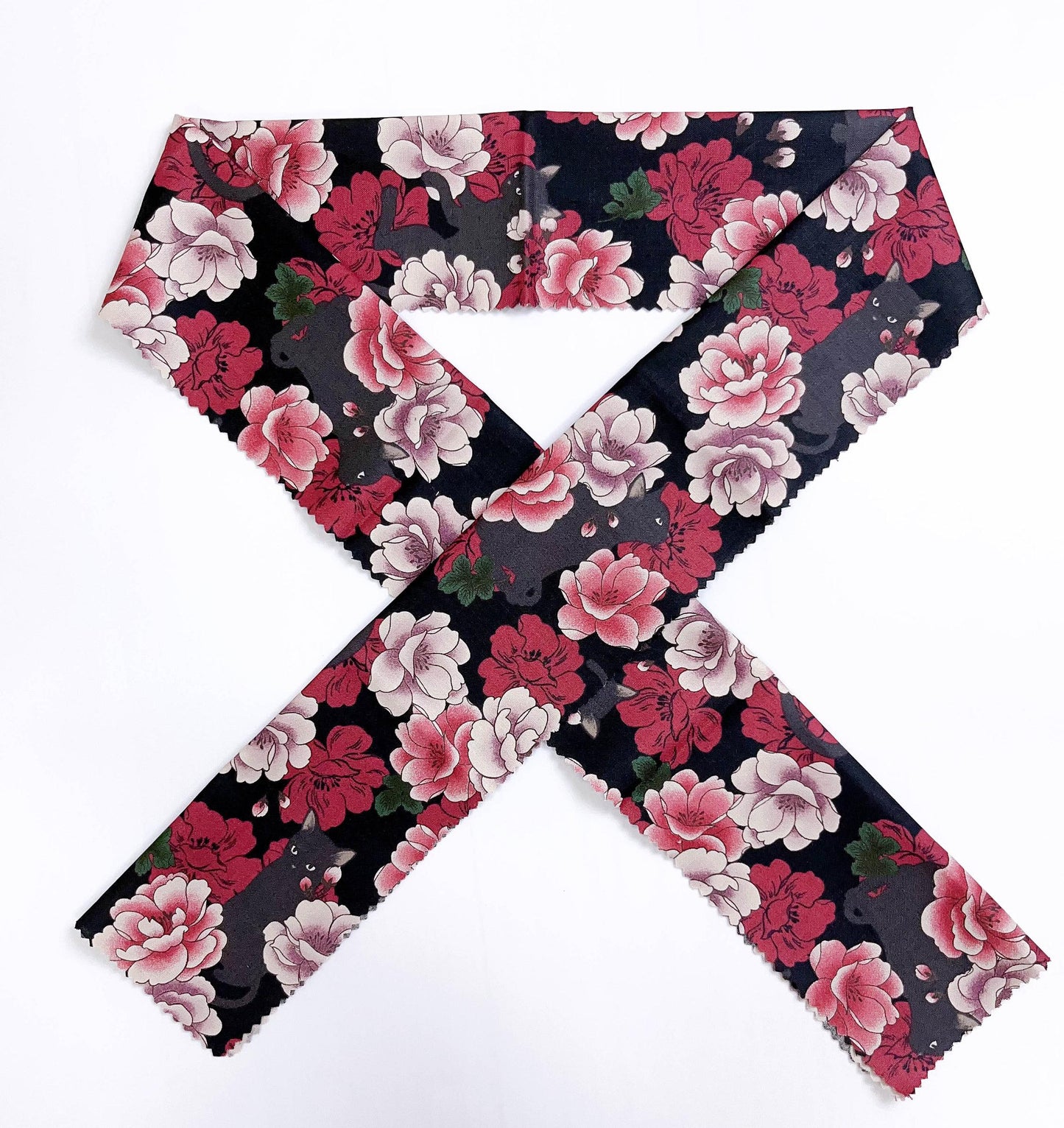 Black Cat & Peony Pattern Han-eri Collar, Japanese Han-eri Collar