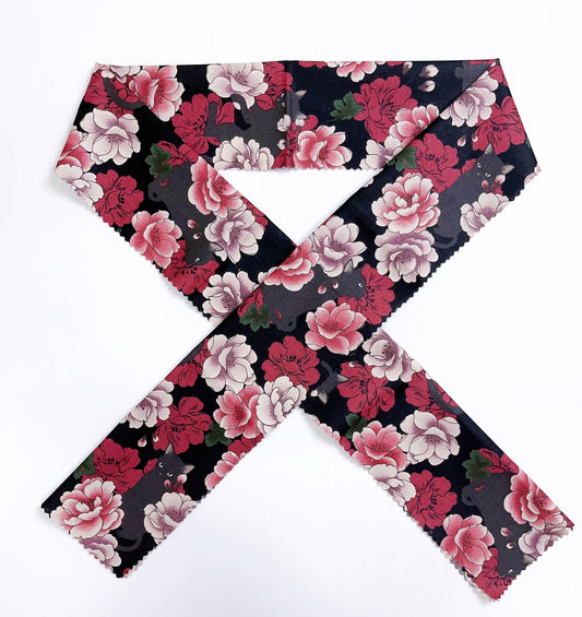 Black Cat & Peony Pattern Han-eri Collar, Japanese Han-eri Collar