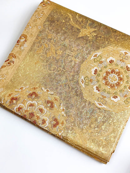 Patterned Vintage Silk Fukuro Obi Belt - Purple Kimono Obi, Rank A+ (OB84)