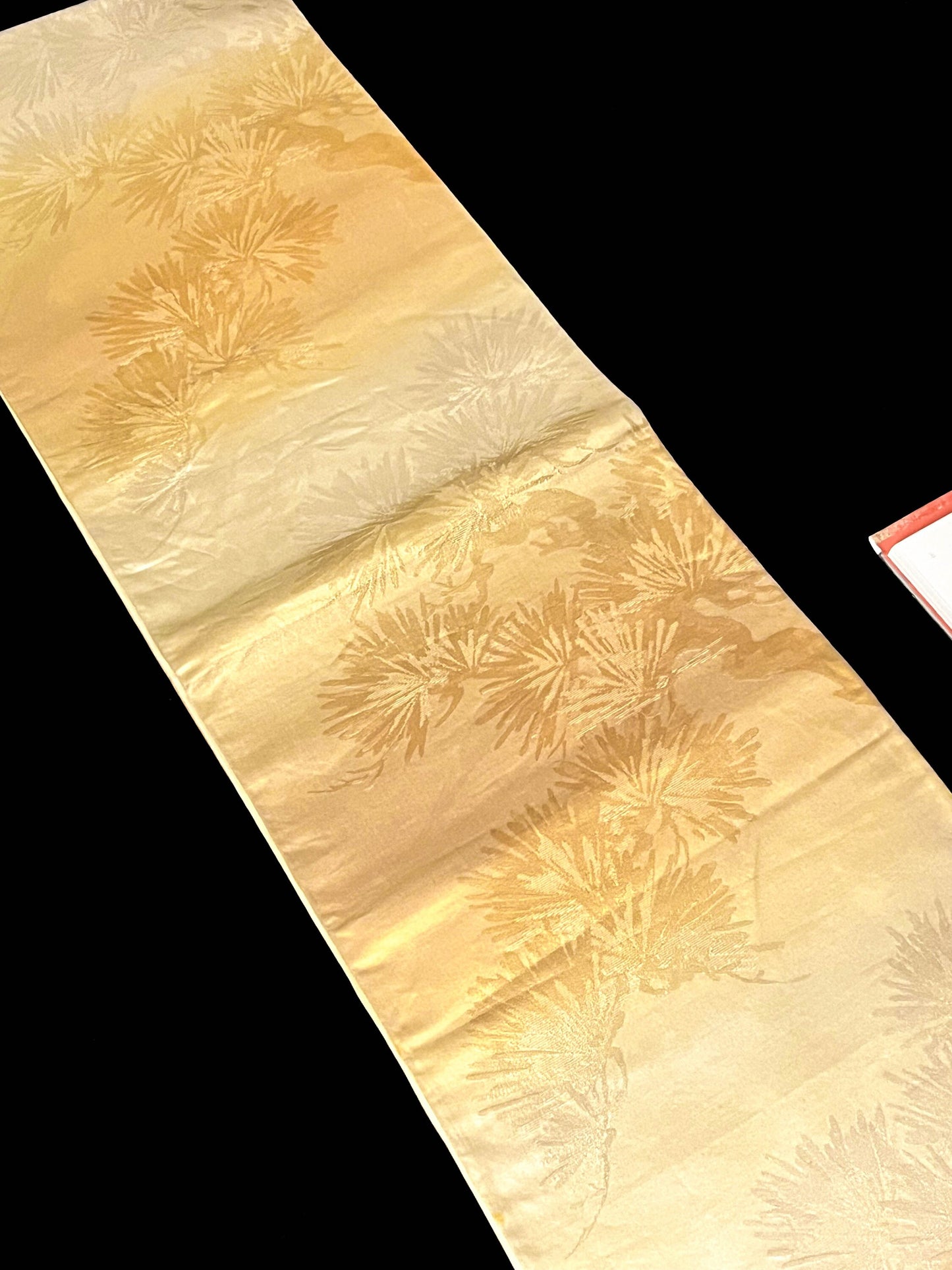 Gold Silk Fukuro Obi: Vintage Kimono Fabric, Floral Design (OB59)