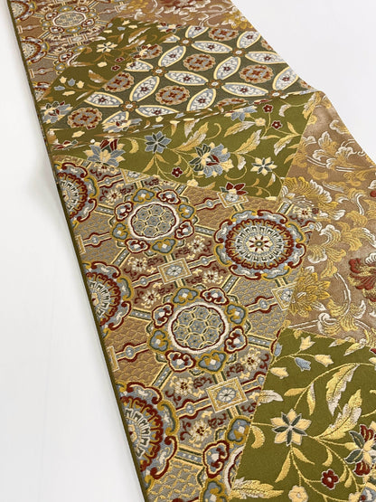 Rank S/A+ Vintage Green Fukuro Obi/Silk Kimono Obi, OB001