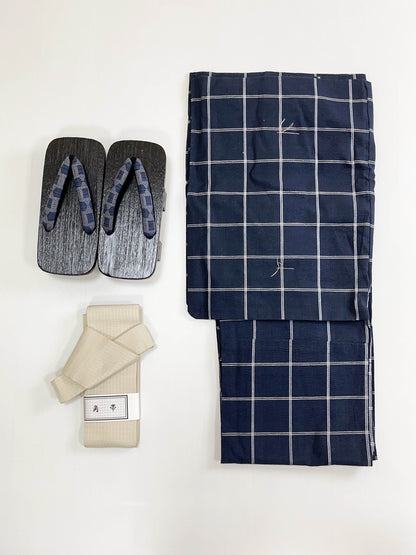 Men Yukata Sets with Kaku Obi (& Men's Geta Sandals)/Men Summer Yukata Sets