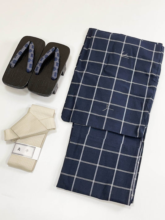 Men Yukata Sets with Kaku Obi (& Men's Geta Sandals)/Men Summer Yukata Sets