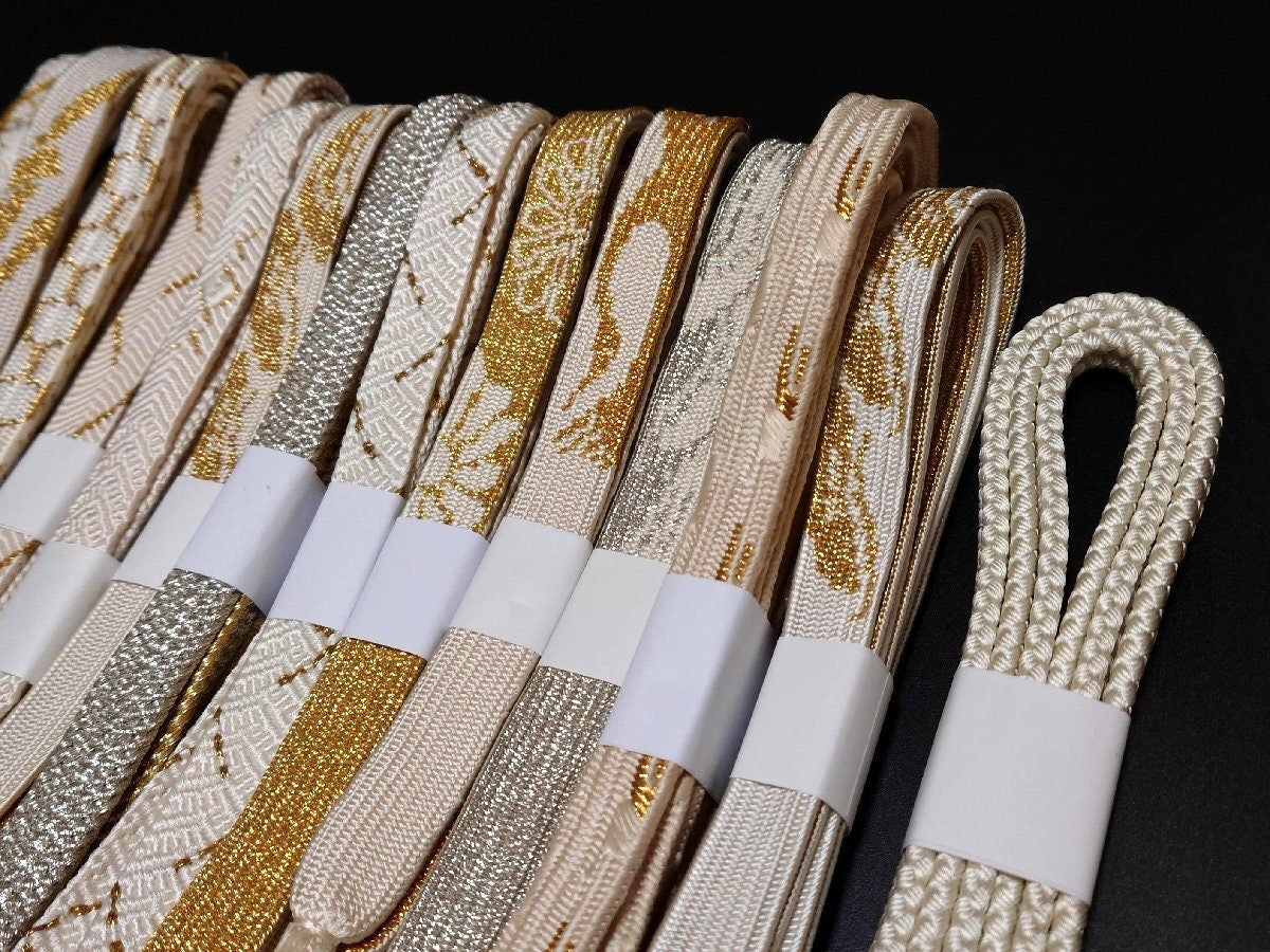 Brand New Silk Obijime Cord: White Formal Kimono Obi Ties