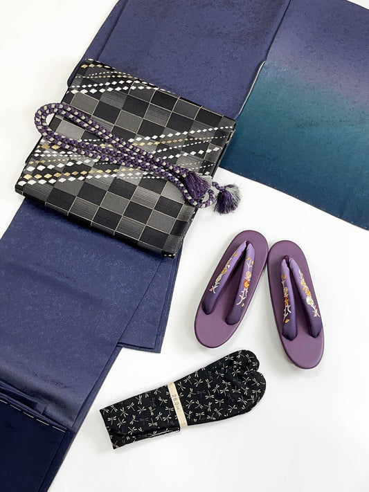 Japanese Vintage Obi Belt: Gradient Black Gray Kimono Sash