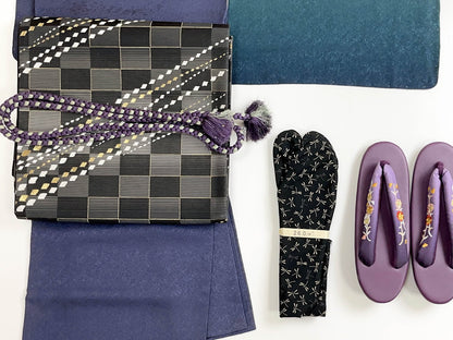 Japanese Vintage Obi Belt: Gradient Black Gray Kimono Sash