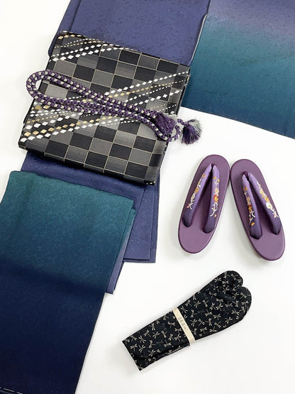 Japanese Vintage Obi Belt: Gradient Black Gray Kimono Sash