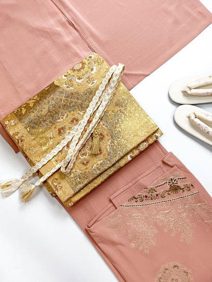 Patterned Vintage Silk Fukuro Obi Belt - Purple Kimono Obi, Rank A+ (OB84)