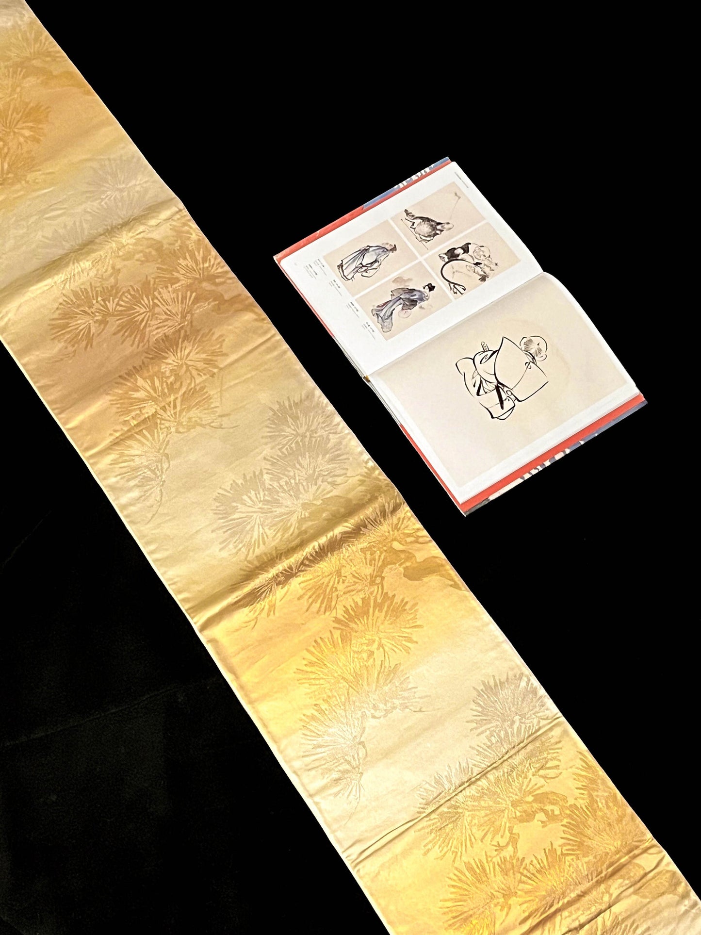 Gold Silk Fukuro Obi: Vintage Kimono Fabric, Floral Design (OB59)