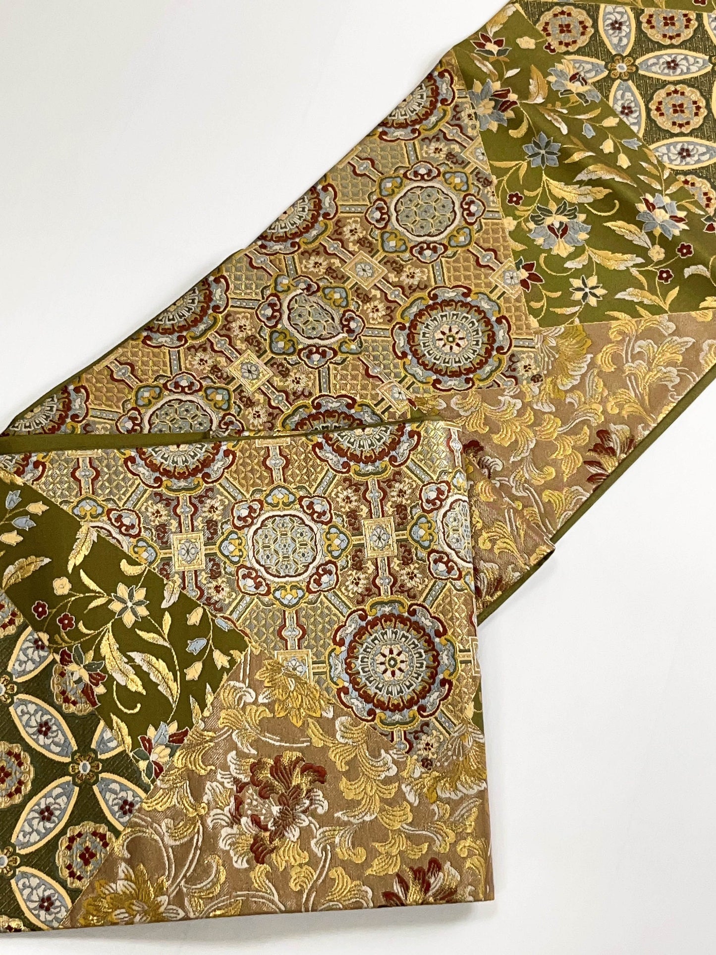 Rank S/A+ Vintage Green Fukuro Obi/Silk Kimono Obi, OB001