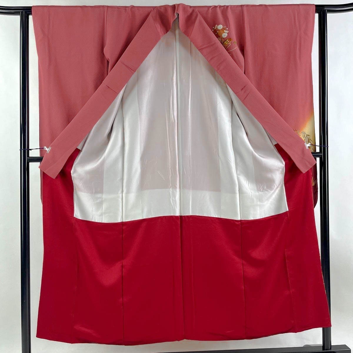 Vintage Pink Silk Furisode Kimono: Crane & Royal Carriage, Rank A+ (B30)