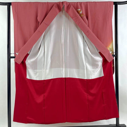 Vintage Pink Silk Furisode Kimono: Crane & Royal Carriage, Rank A+ (B30)