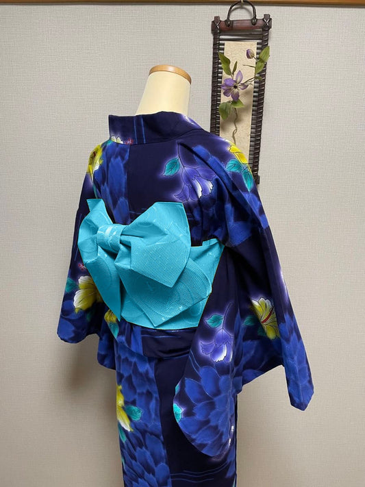 Floral Tsuke Obi Blind Box: Pre-tied Japanese Yukata Belt (Green and Blue)