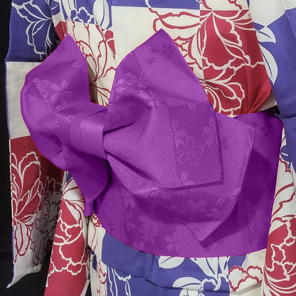 Purple Floral Yukata Obi Belt Blind Box: Pre-tied Japanese Bow