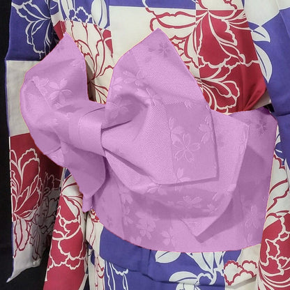 Purple Floral Yukata Obi Belt Blind Box: Pre-tied Japanese Bow