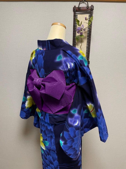 Purple Floral Yukata Obi Belt Blind Box: Pre-tied Japanese Bow