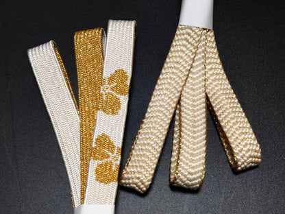 Brand New Silk Obijime Belt: White, Beige & Gold Obi Ties