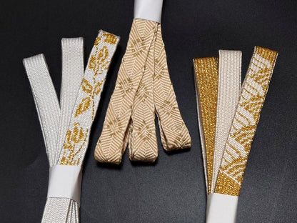 Brand New Silk Obijime Belt: White, Beige & Gold Obi Ties