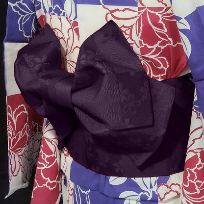 Purple Floral Yukata Obi Belt Blind Box: Pre-tied Japanese Bow