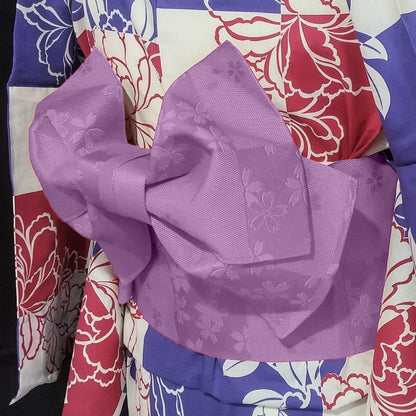 Purple Floral Yukata Obi Belt Blind Box: Pre-tied Japanese Bow