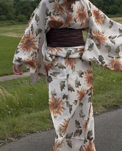 Japanese Sunflower Yukata Set with Easy Wearing Obi, H0021