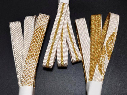 Brand New Silk Obijime Belt: White, Beige & Gold Obi Ties
